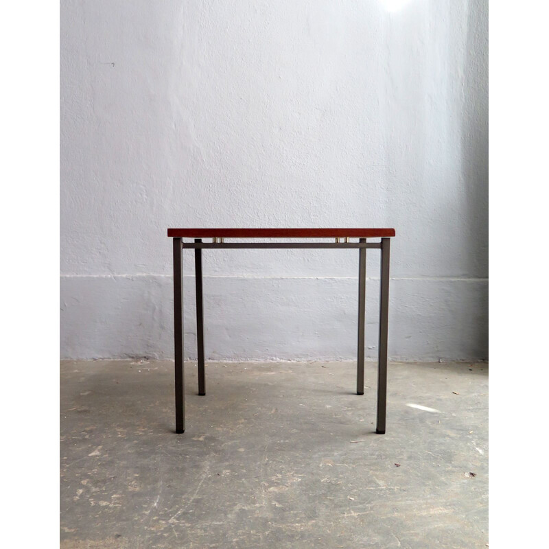 Vintage teak side table with a grey lacquered metal base 1950