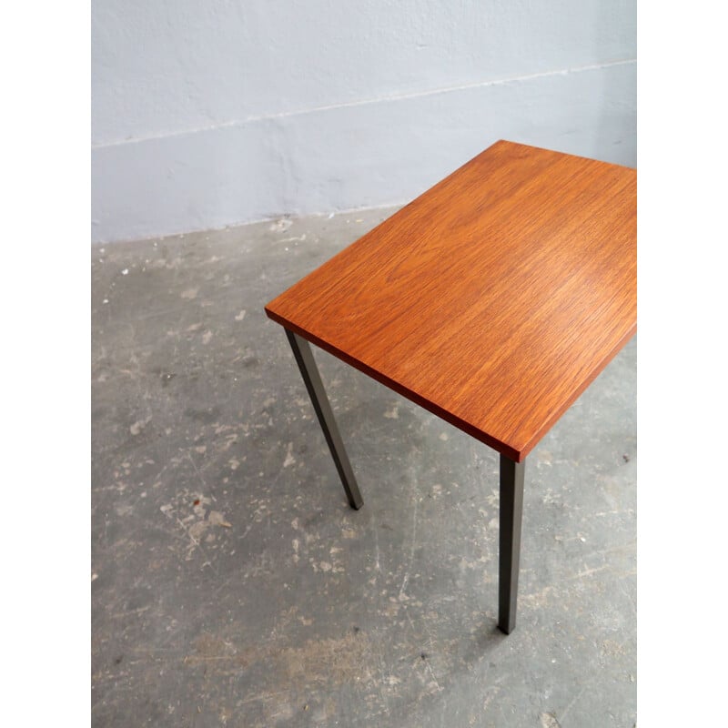 Vintage teak side table with a grey lacquered metal base 1950