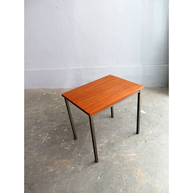 Vintage teak side table with a grey lacquered metal base 1950