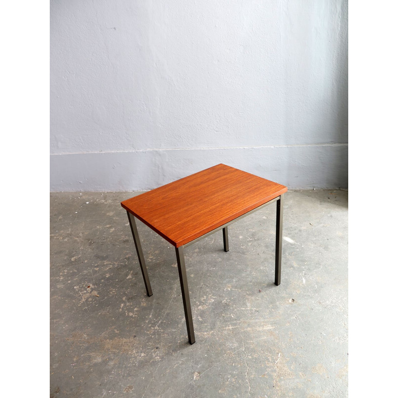 Vintage teak side table with a grey lacquered metal base 1950