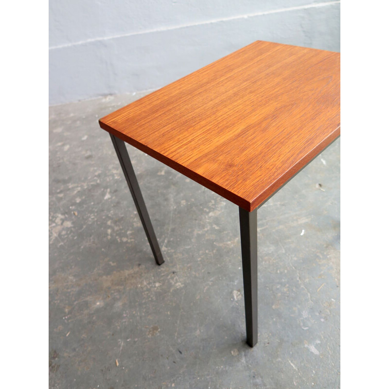 Vintage teak side table with a grey lacquered metal base 1950