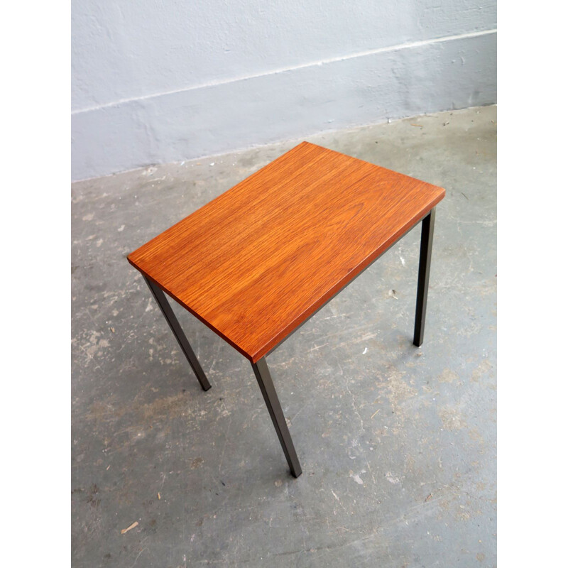 Vintage teak side table with a grey lacquered metal base 1950