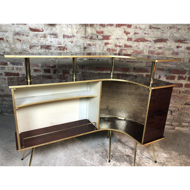 Vintage cocktail bar in formica and golden brass 1950