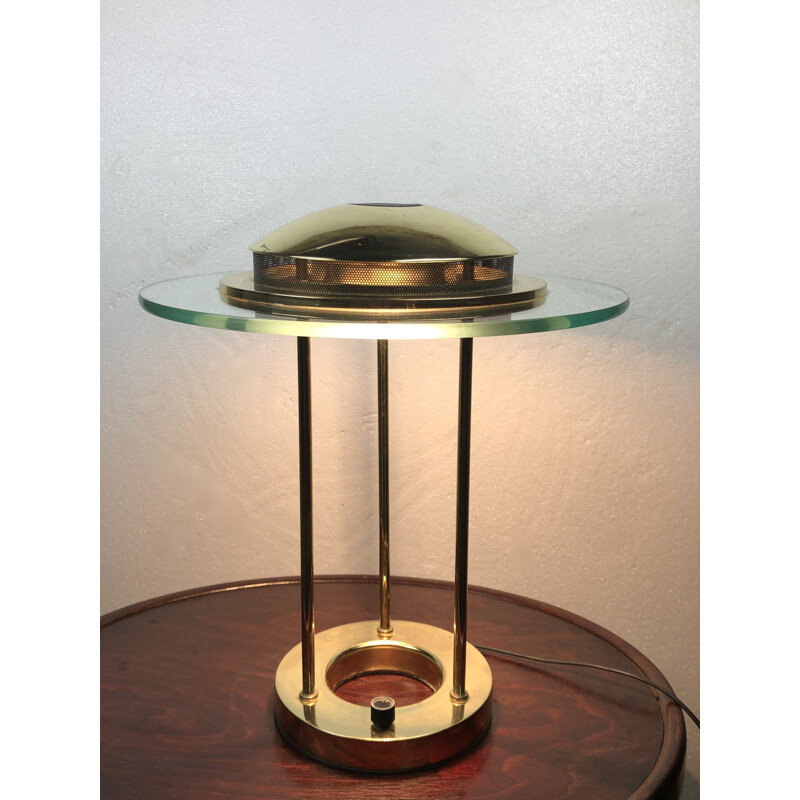 Vintage dimmable lamp in glass and Italian brass 1980
