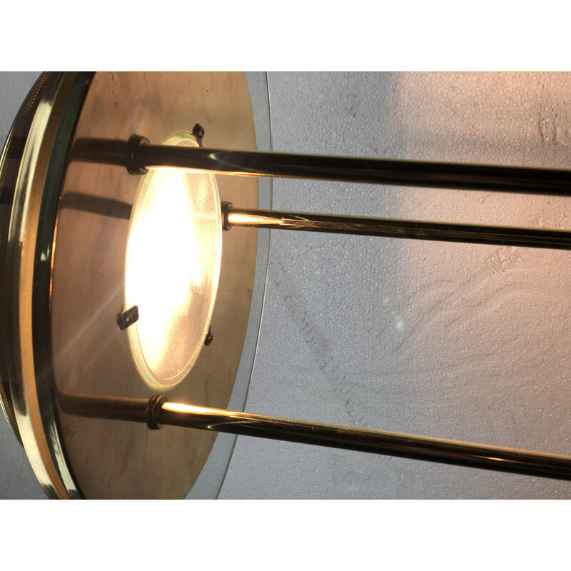 Lampe vintage à variateur d'intensité en verre et laiton italien 1980