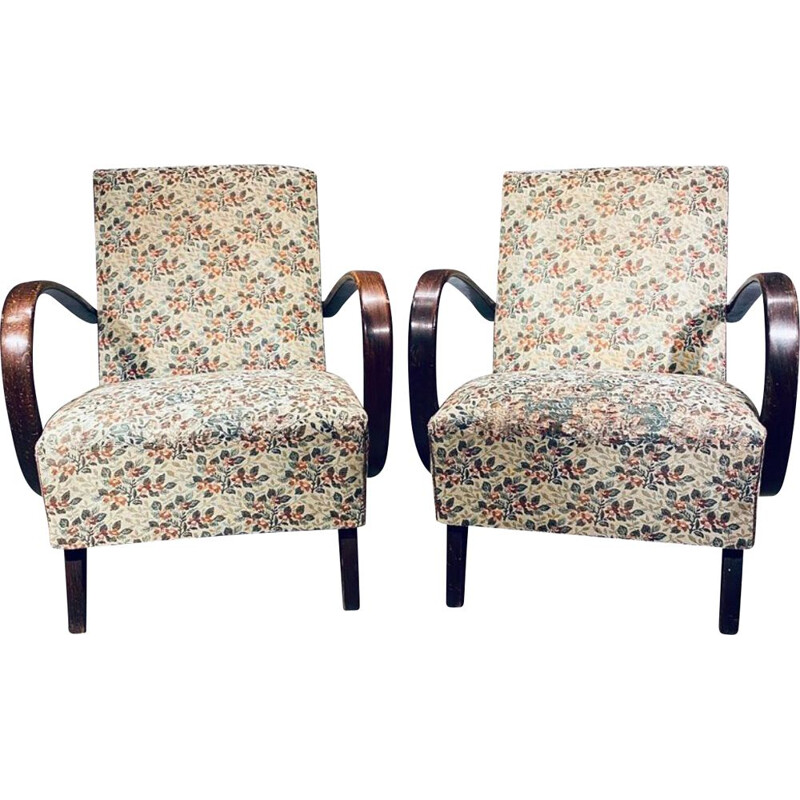 Paire de fauteuils vintage Halabala H 227 Art Déco