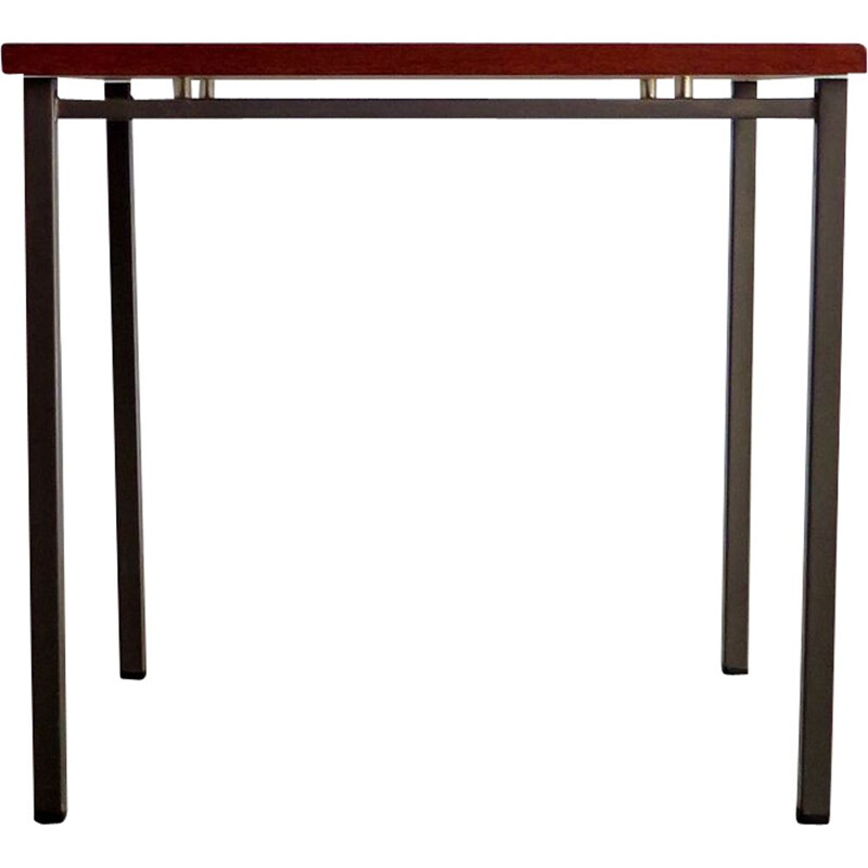 Vintage teak side table with a grey lacquered metal base 1950