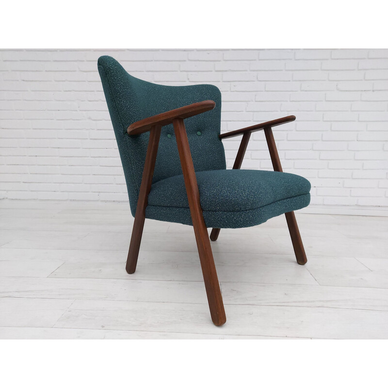 Vintage armchair wool, renovated-reupholstered Danish 1960s