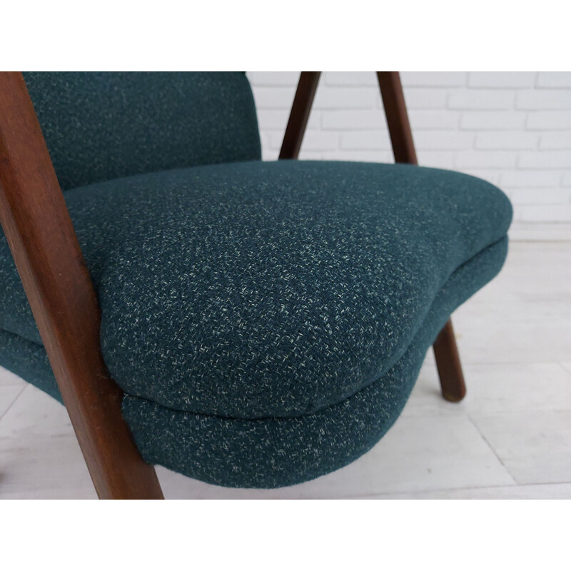 Vintage armchair wool, renovated-reupholstered Danish 1960s