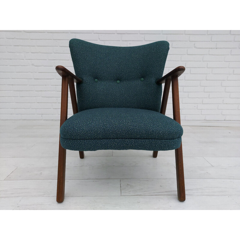 Vintage armchair wool, renovated-reupholstered Danish 1960s