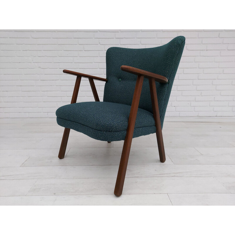 Vintage armchair wool, renovated-reupholstered Danish 1960s