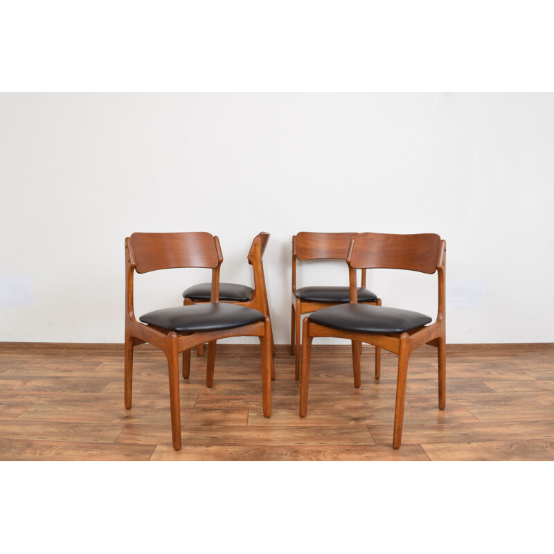 Ensemble de 4 chaises vintage en teck et cuir par Erik Buch, Danemark 1960