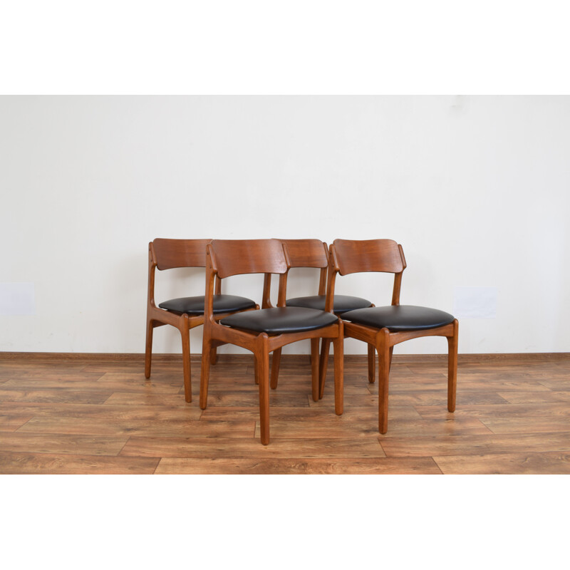 Set of 4 Mid-Century Teak & Leather Dining Chairs by Erik Buch, Danish 1960s