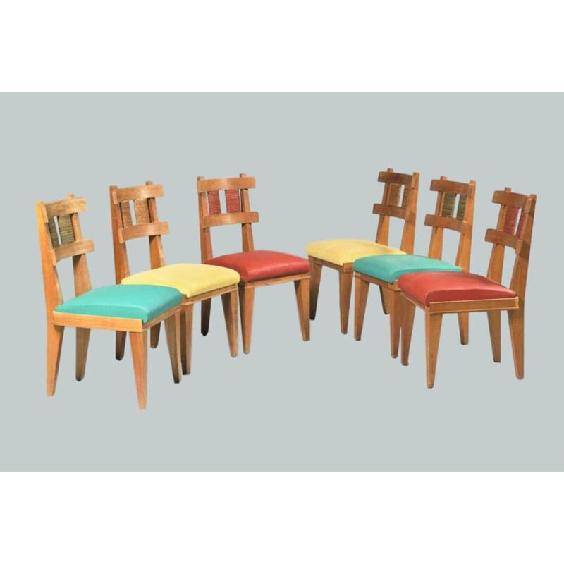 Set of 6 vintage cherry wood chairs, France 1950