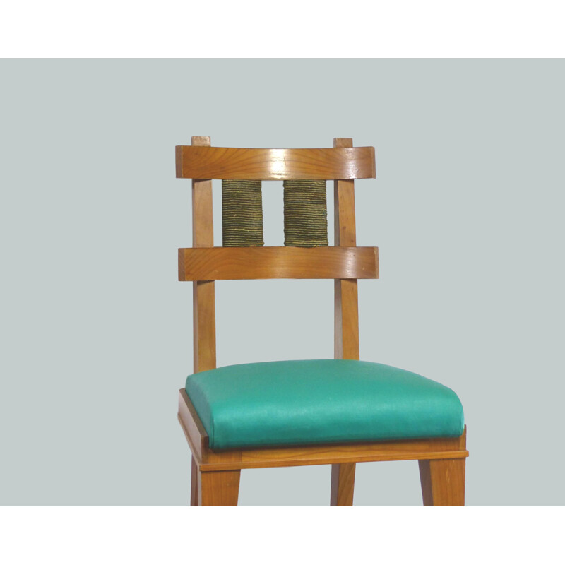 Juego de 6 sillas vintage de madera de cerezo, Francia 1950