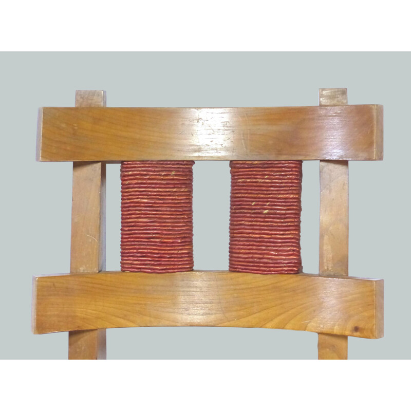 Juego de 6 sillas vintage de madera de cerezo, Francia 1950