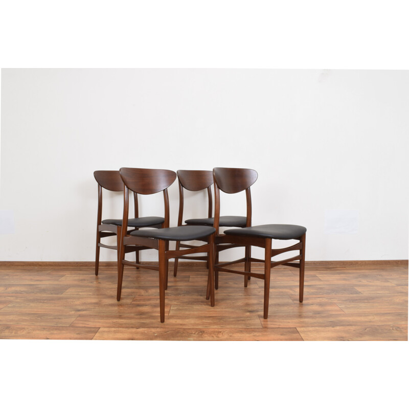 Ensemble de 4 chaises vintage en teck et cuir danoises 1960