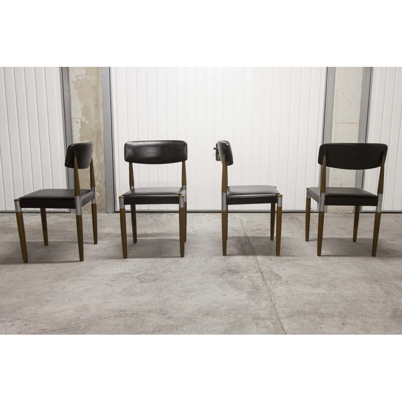 Lot de 4 chaises vintage scandinaves pieds bois fusellés 1960