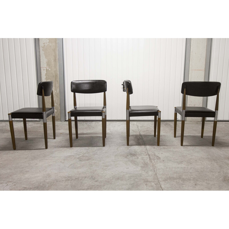 Set of 4 vintage chairs with tapered wooden legs Scandinavian 1960