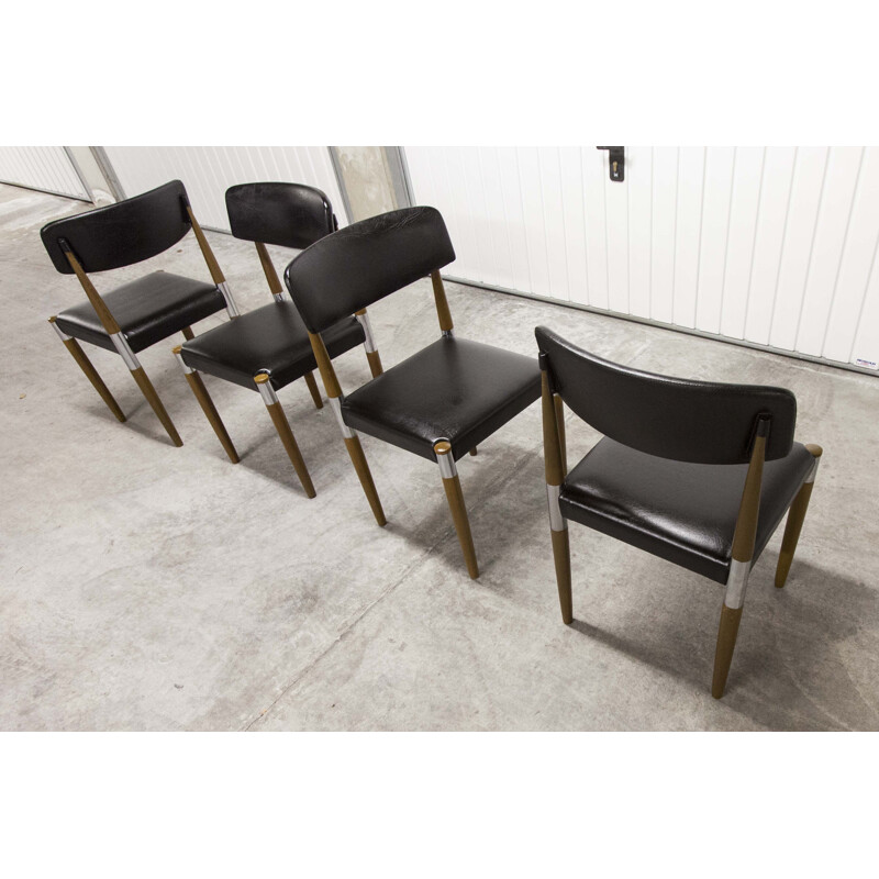 Set of 4 vintage chairs with tapered wooden legs Scandinavian 1960