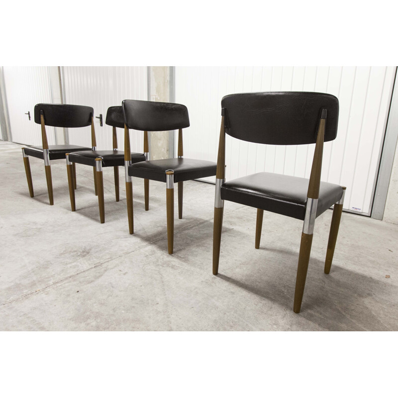 Set of 4 vintage chairs with tapered wooden legs Scandinavian 1960