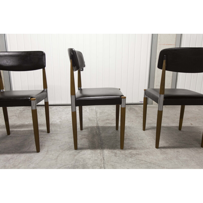 Lot de 4 chaises vintage scandinaves pieds bois fusellés 1960