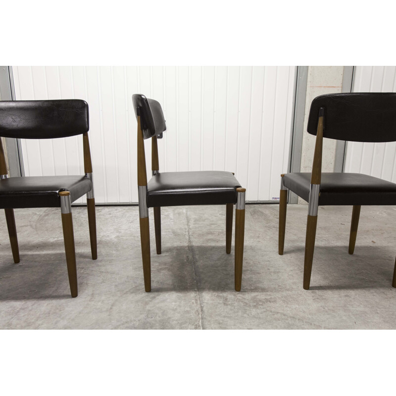 Set of 4 vintage chairs with tapered wooden legs Scandinavian 1960