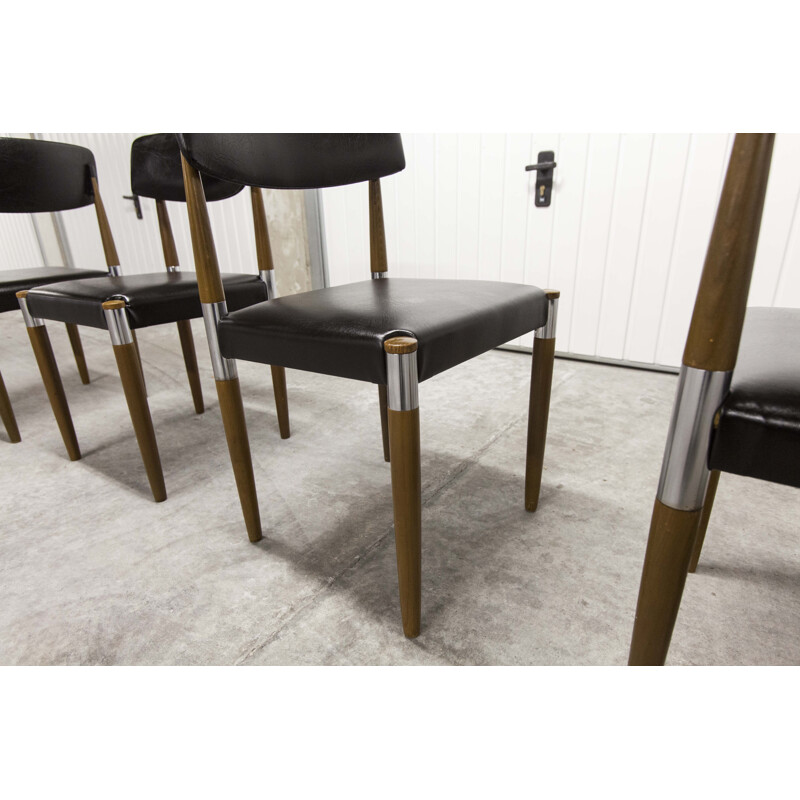 Set of 4 vintage chairs with tapered wooden legs Scandinavian 1960