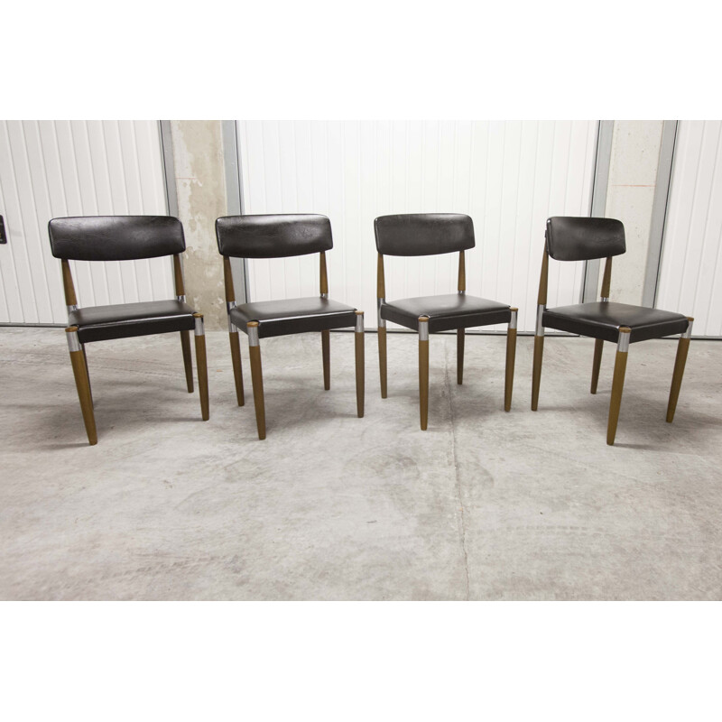 Set of 4 vintage chairs with tapered wooden legs Scandinavian 1960