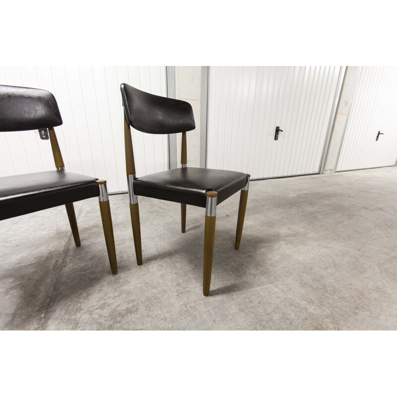 Set of 4 vintage chairs with tapered wooden legs Scandinavian 1960