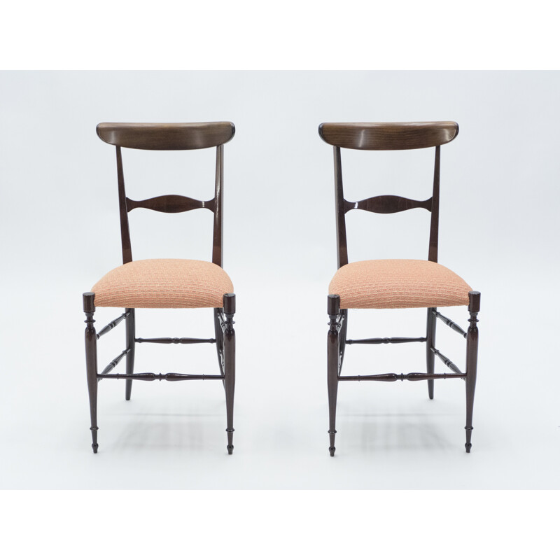 Pair of vintage Campanino Chiavari walnut chairs by Fratelli Levaggi 1950