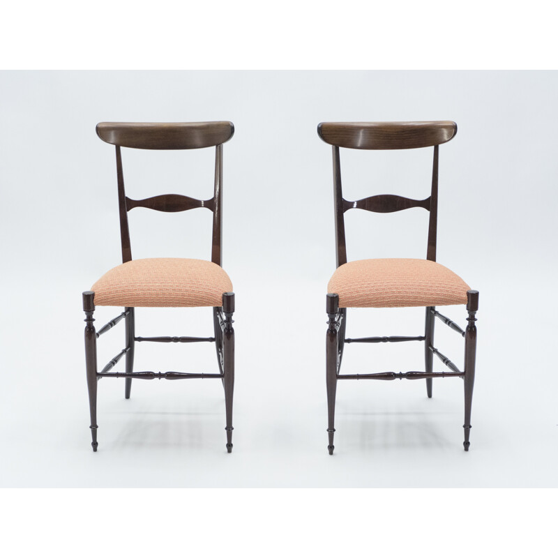Pareja de sillas vintage Campanino Chiavari en nogal de Fratelli Levaggi 1950