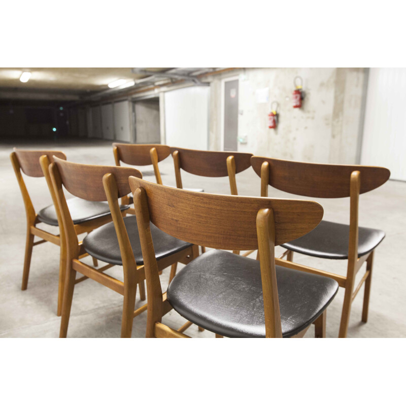 Lot of 6 vintage Farstrup 210 teak beech chairs 1965