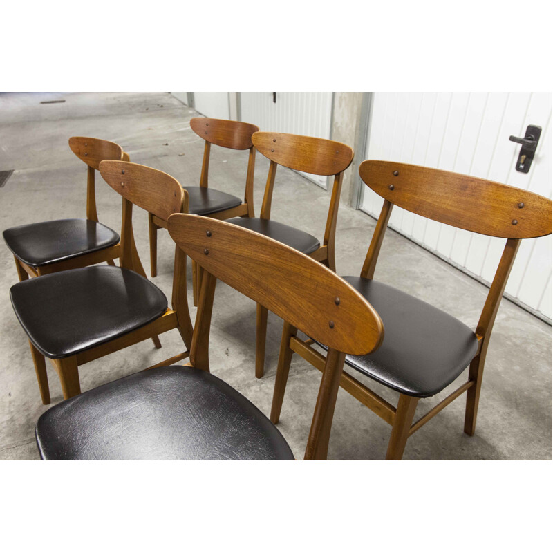 Lot of 6 vintage Farstrup 210 teak beech chairs 1965