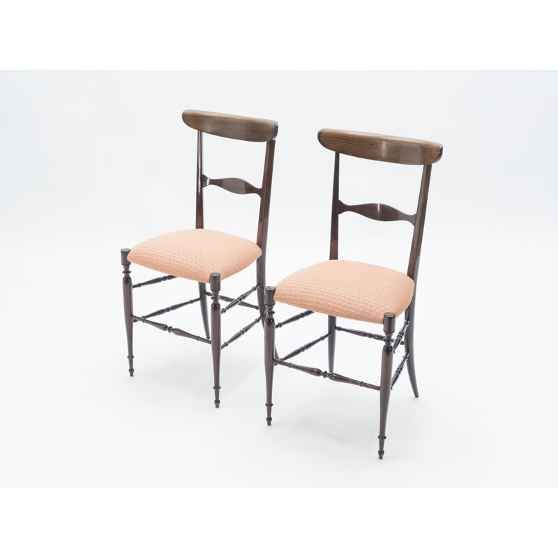 Pair of vintage Campanino Chiavari walnut chairs by Fratelli Levaggi 1950