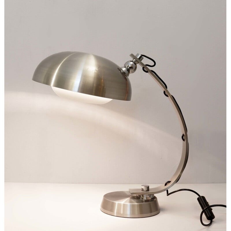 Vintage boog bureaulamp in geborsteld chroom