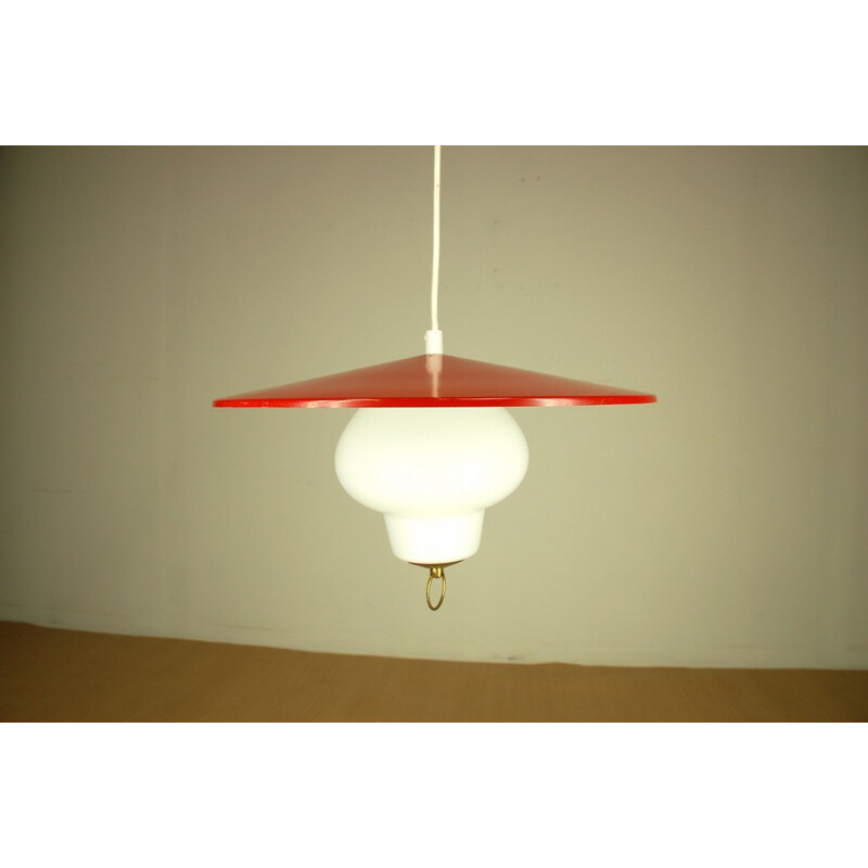 Red Danish hanging lamp in metal - 1950s