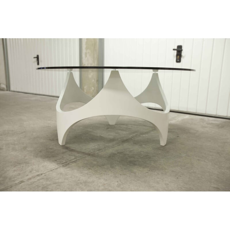 Mesa de café Vintage space age white bentwood, 1970