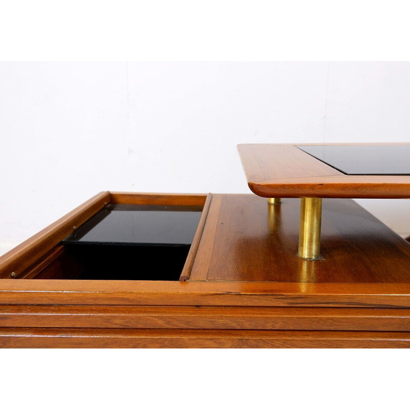 Table basse vintage avec plateau en verre noir italienne