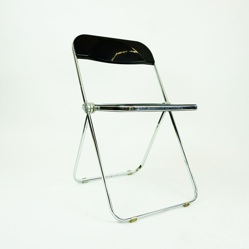 Vintage folding chair Black Plia by Giancarlo Piretti for Castelli, Italy