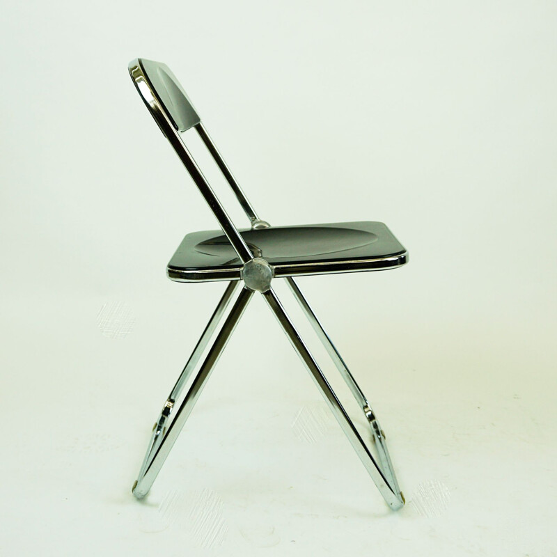 Vintage folding chair Black Plia by Giancarlo Piretti for Castelli, Italy