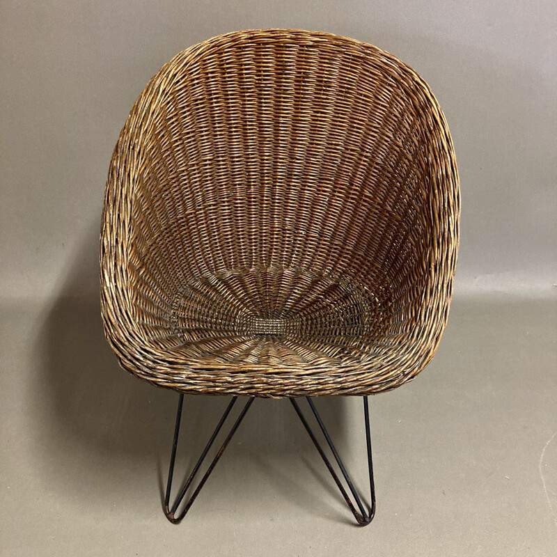 Vintage rattan armchair duo 1950