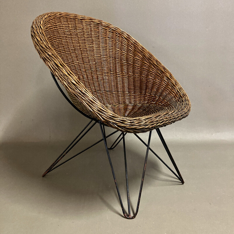 Vintage rattan armchair duo 1950