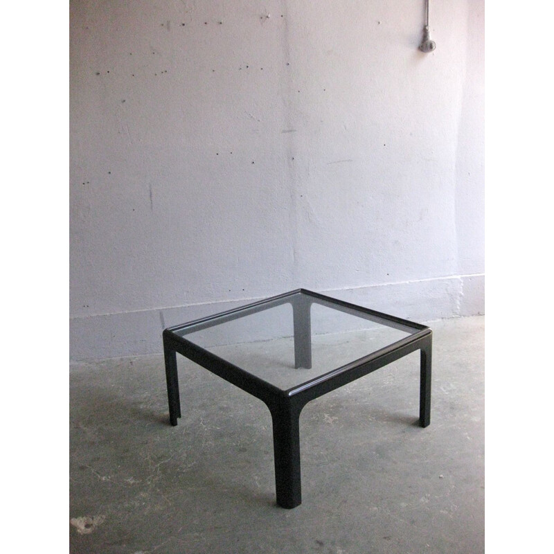 Vintage Black Wooden table with glass top 1970