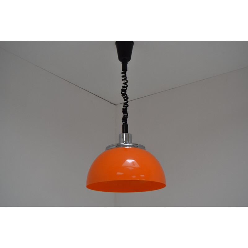 Vintage plastic and chrome pendant lamp by Harvey Guzzini, Italy 1970