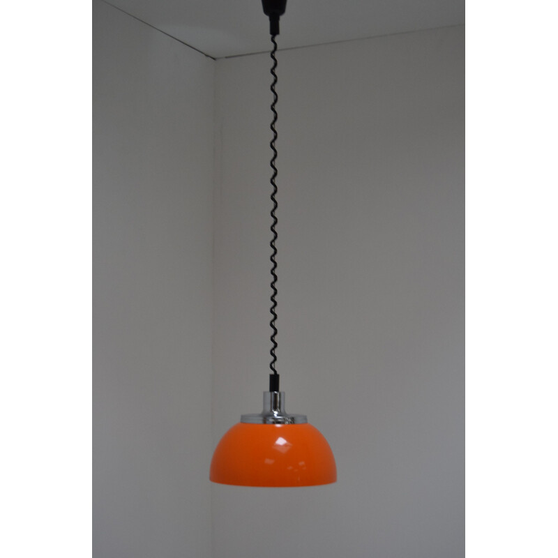 Vintage plastic and chrome pendant lamp by Harvey Guzzini, Italy 1970