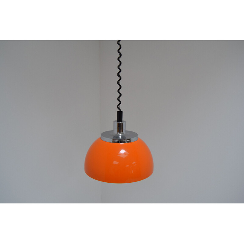 Vintage plastic and chrome pendant lamp by Harvey Guzzini, Italy 1970