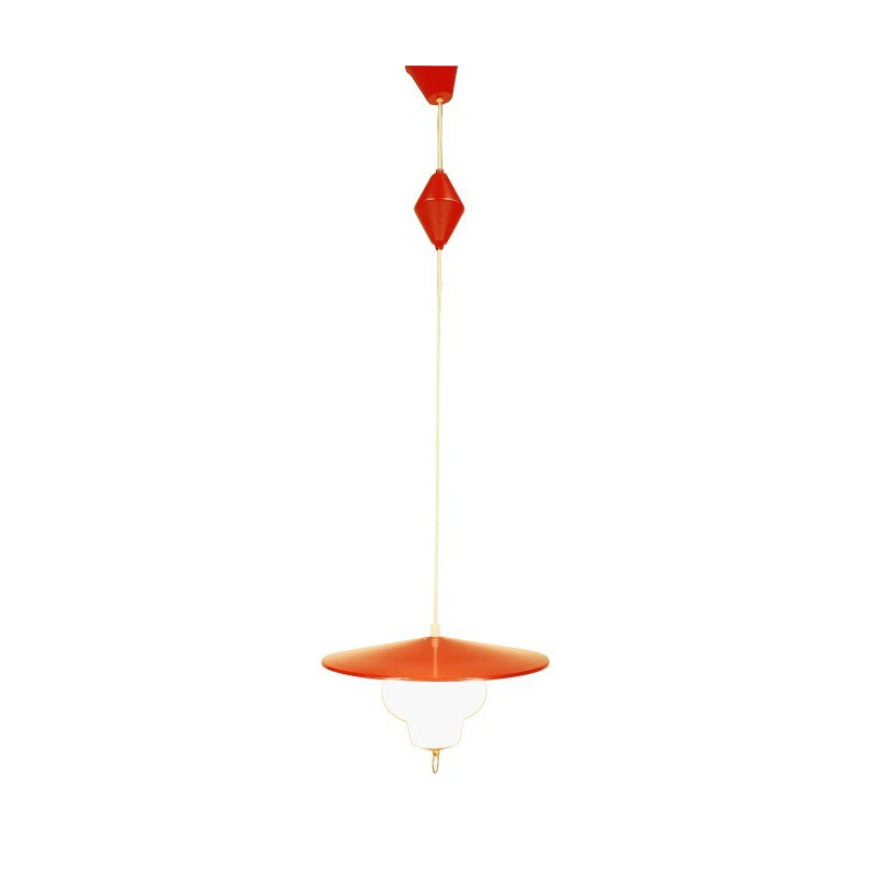 Red Danish hanging lamp in metal - 1950s