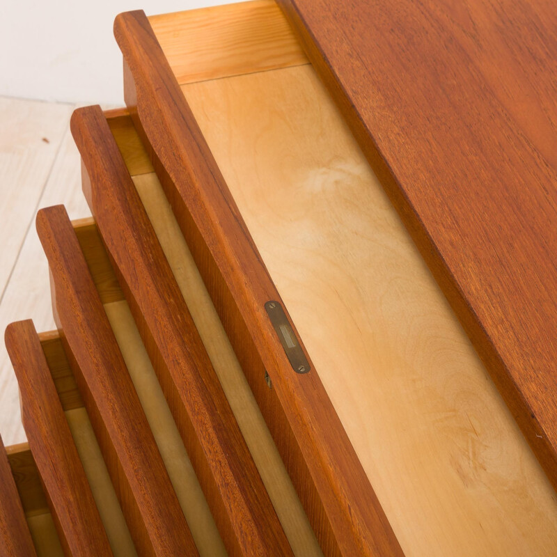 Vintage teak chest of drawers with sculptural handles Danish 1960s 