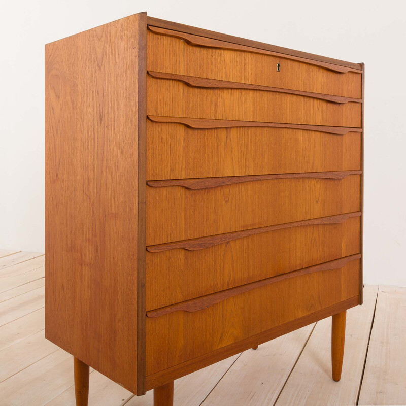 Vintage teak chest of drawers with sculptural handles Danish 1960s 